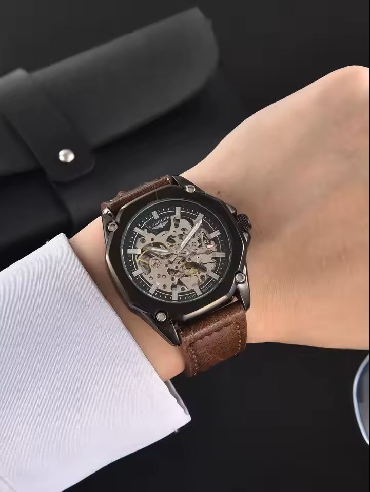 Automatic Mechanical Watch Hollow Dial Leather Strap For Men 2