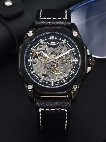 Automatic Mechanical Watch Hollow Dial Leather Strap For Men 9