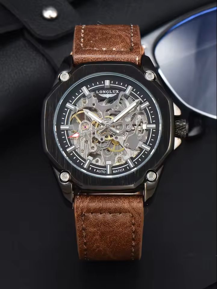 Automatic Mechanical Watch Hollow Dial Leather Strap For Men 10