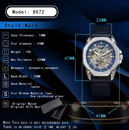 Automatic Mechanical Watch Hollow Dial Leather Strap For Men 4