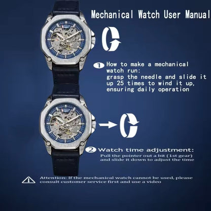 Automatic Mechanical Watch Hollow Dial Leather Strap For Men 5