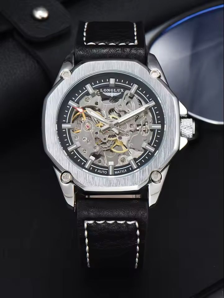 Automatic Mechanical Watch Hollow Dial Leather Strap For Men 7