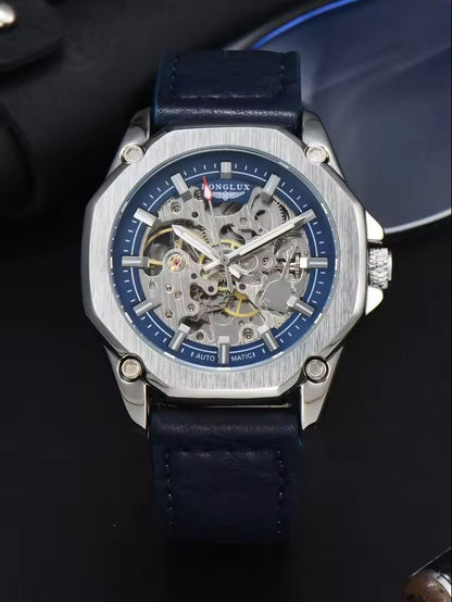 Automatic Mechanical Watch Hollow Dial Leather Strap For Men 8