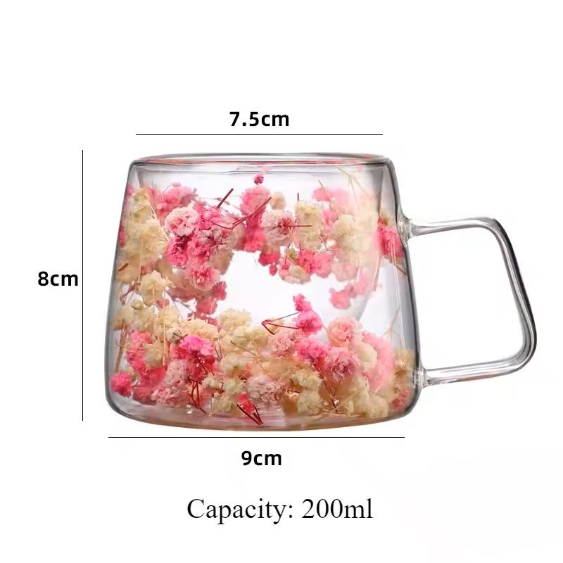 200ml Double Wall Glass Cup With Floral Design And Handle 3