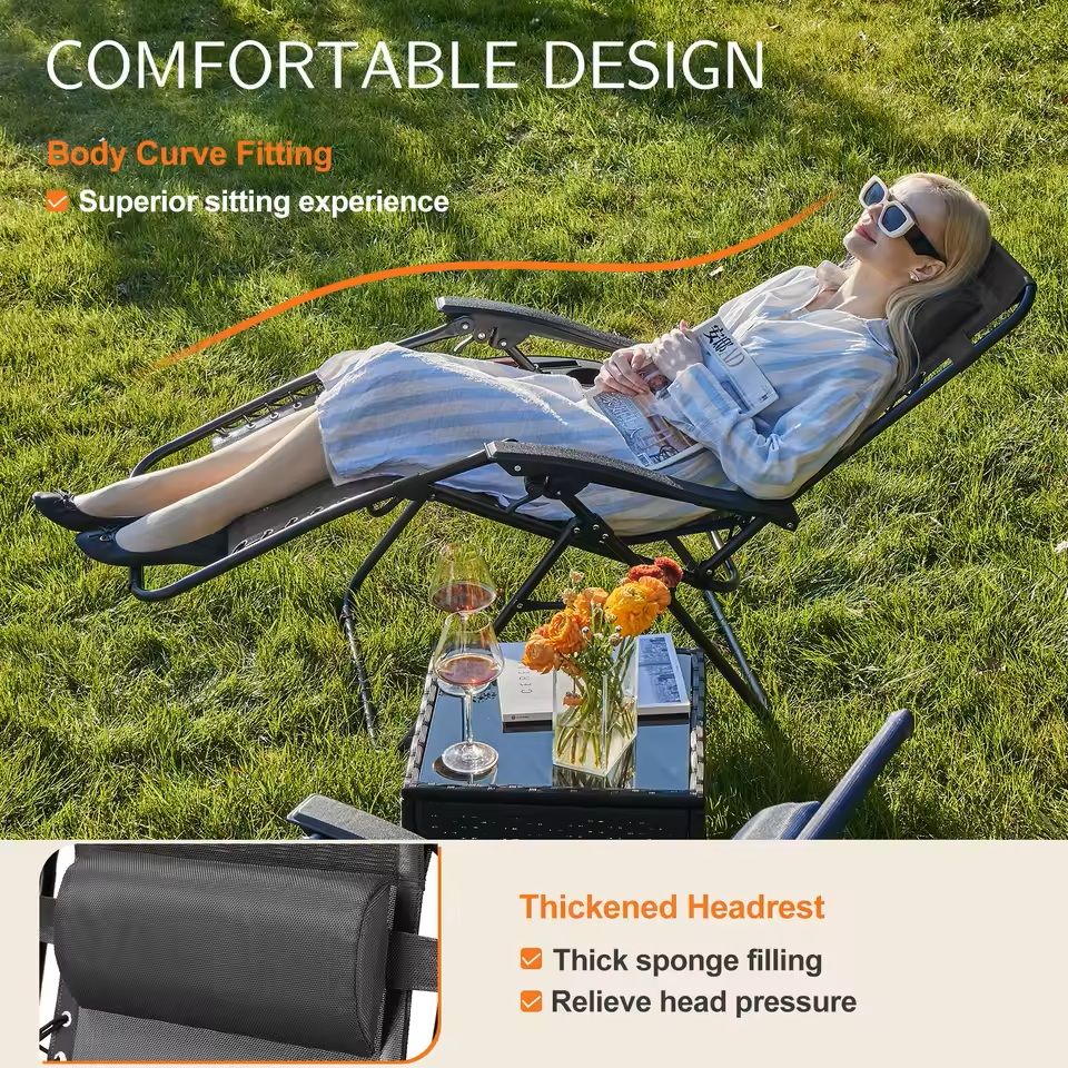 Set Of 2 Zero Gravity Recliner Chairs With Cup Holders And Adjustable Pillow 2