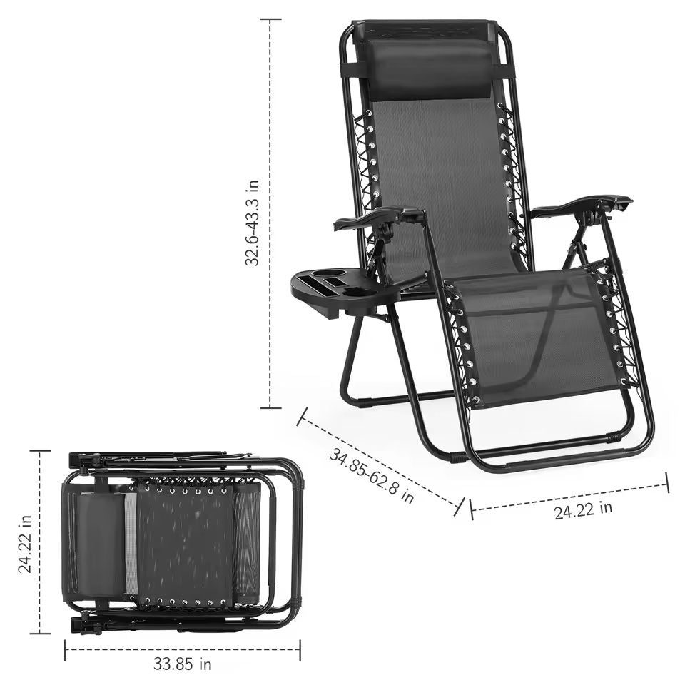 Set Of 2 Zero Gravity Recliner Chairs With Cup Holders And Adjustable Pillow 3