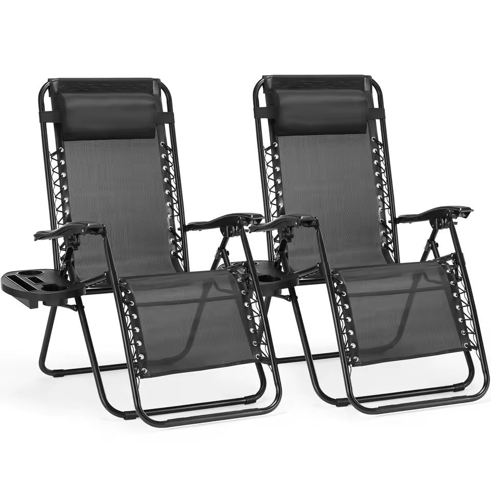 Set Of 2 Zero Gravity Recliner Chairs With Cup Holders And Adjustable Pillow 6