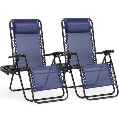 Set Of 2 Zero Gravity Recliner Chairs With Cup Holders And Adjustable Pillow 7