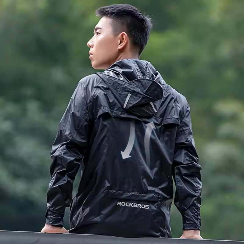 Mens Waterproof Cycling Jacket Reflective Hooded Windbreaker 4