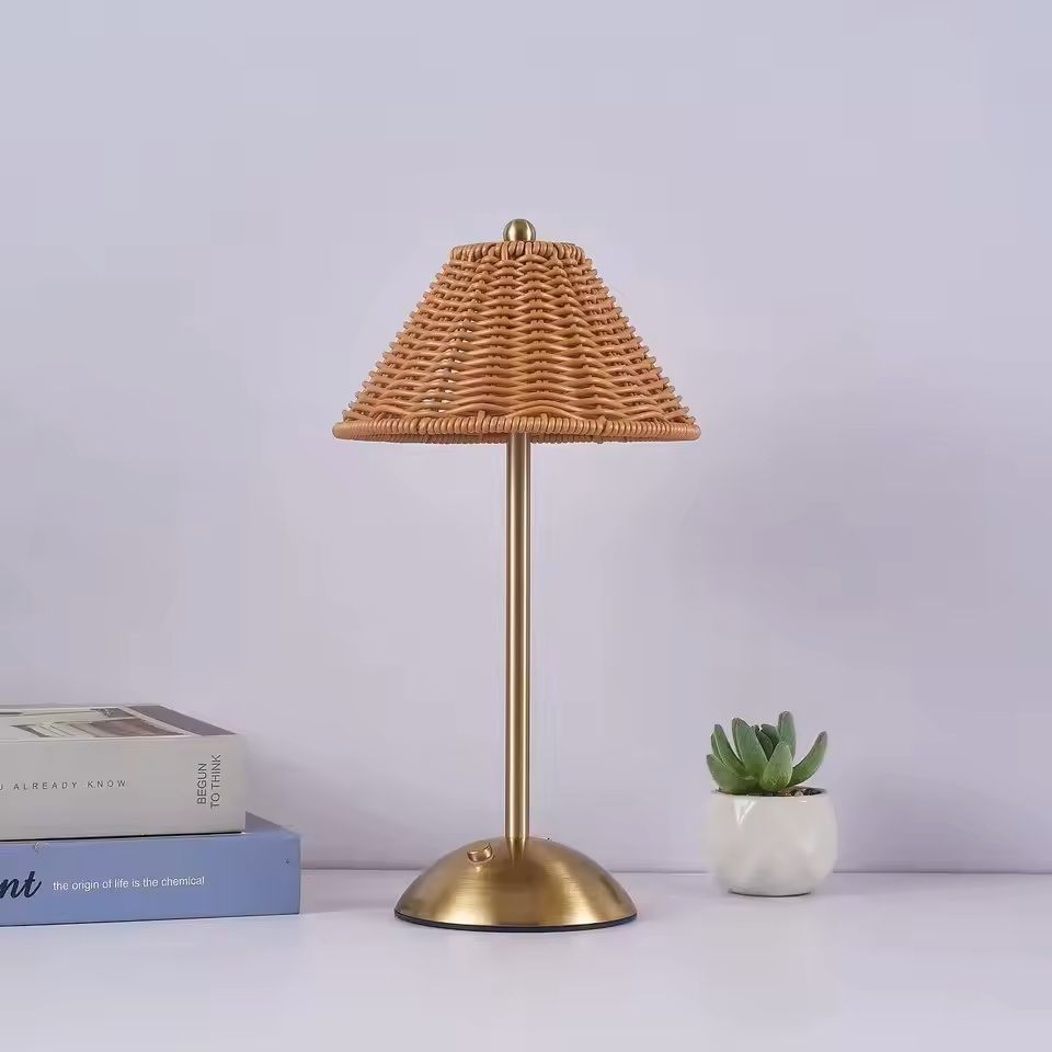 LED Rattan Rechargeable Desk Lamp Retro Decorative Table Light 6
