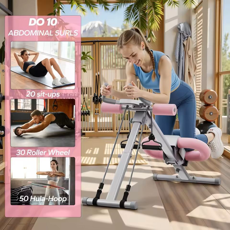 Adjustable Ab Trainer Machine Foldable Core Exercise System with Knee Support