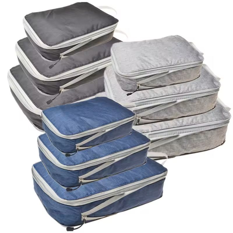 3-Piece Compressible Packing Cube Set Waterproof Travel Organizer Bags