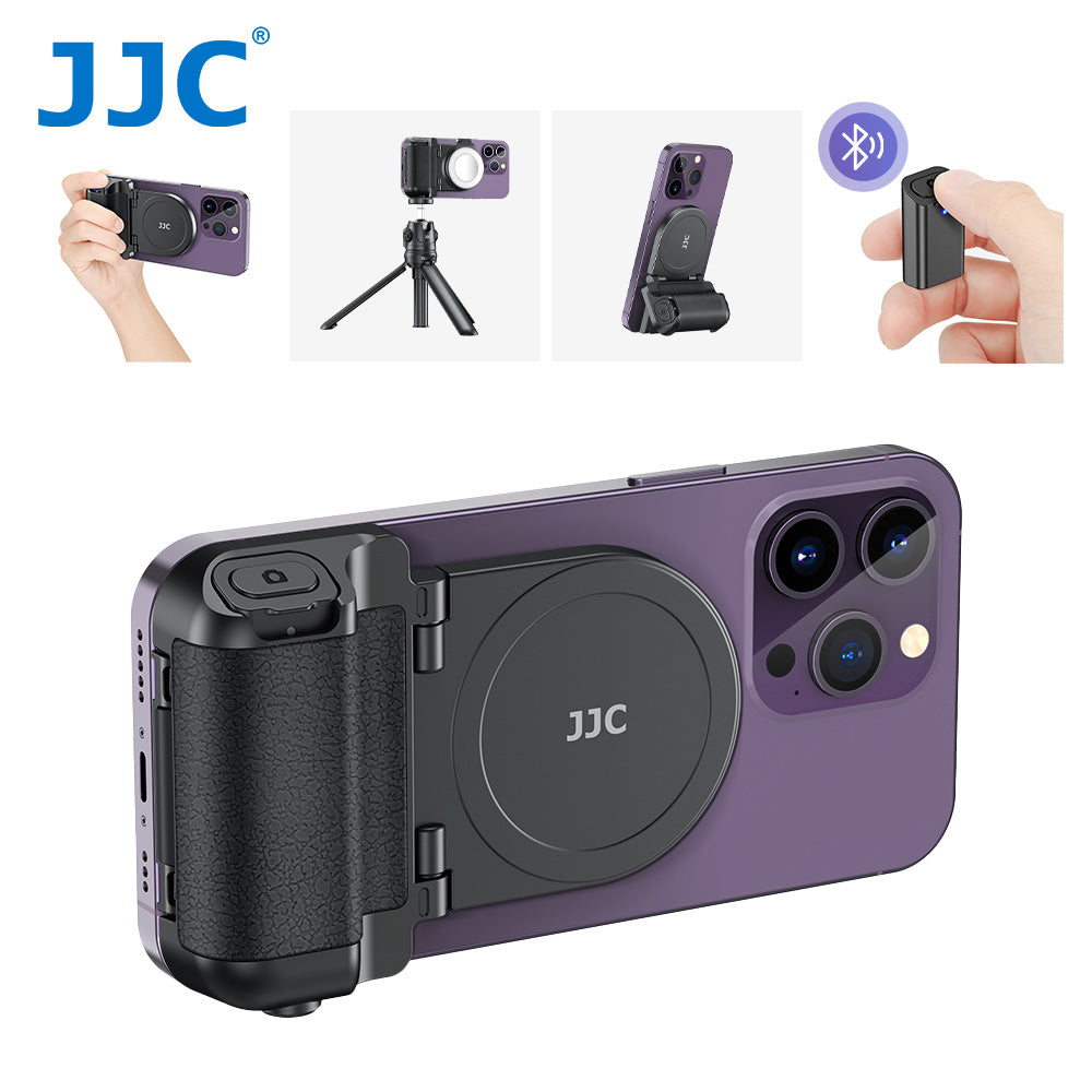 MagSafe Magnetic Phone Grip with Bluetooth Remote Tripod Mount, Handheld SnapGrip Handle for iPhone Vlog, Selfie