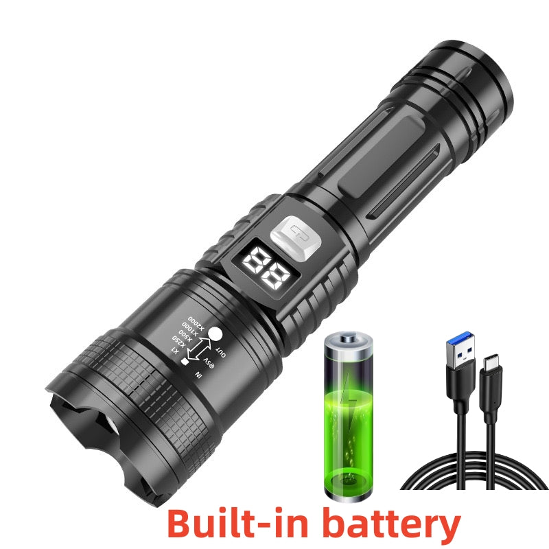 Multifunctional High Power LED Flashlight, USB Rechargeable Handheld Torch with Built-in Battery for Camping