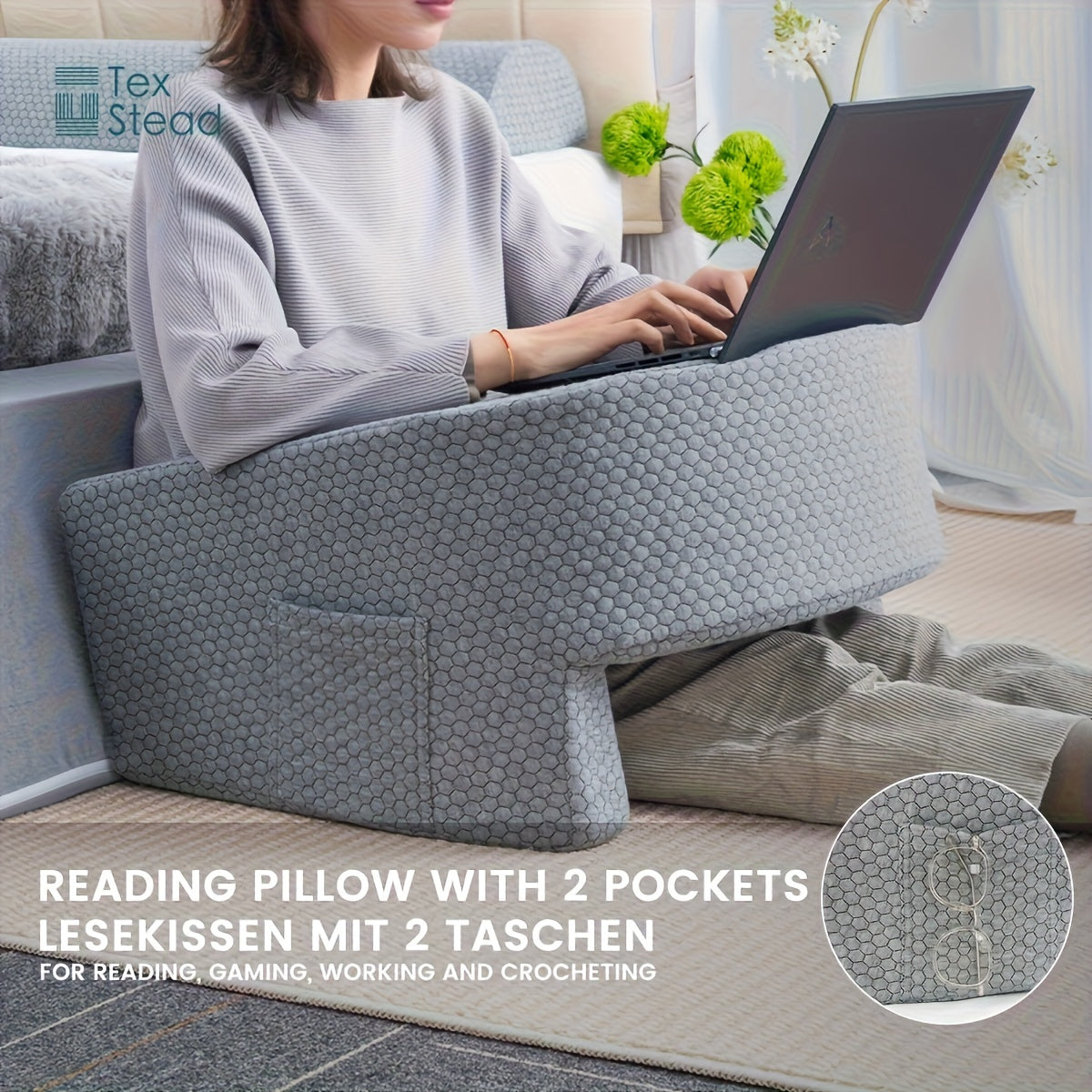 Memory Foam Reading Pillow for Gaming, Extra Large Arm Rest Pillow for Adult Bed Rest, Work, Study, or TV with Removable