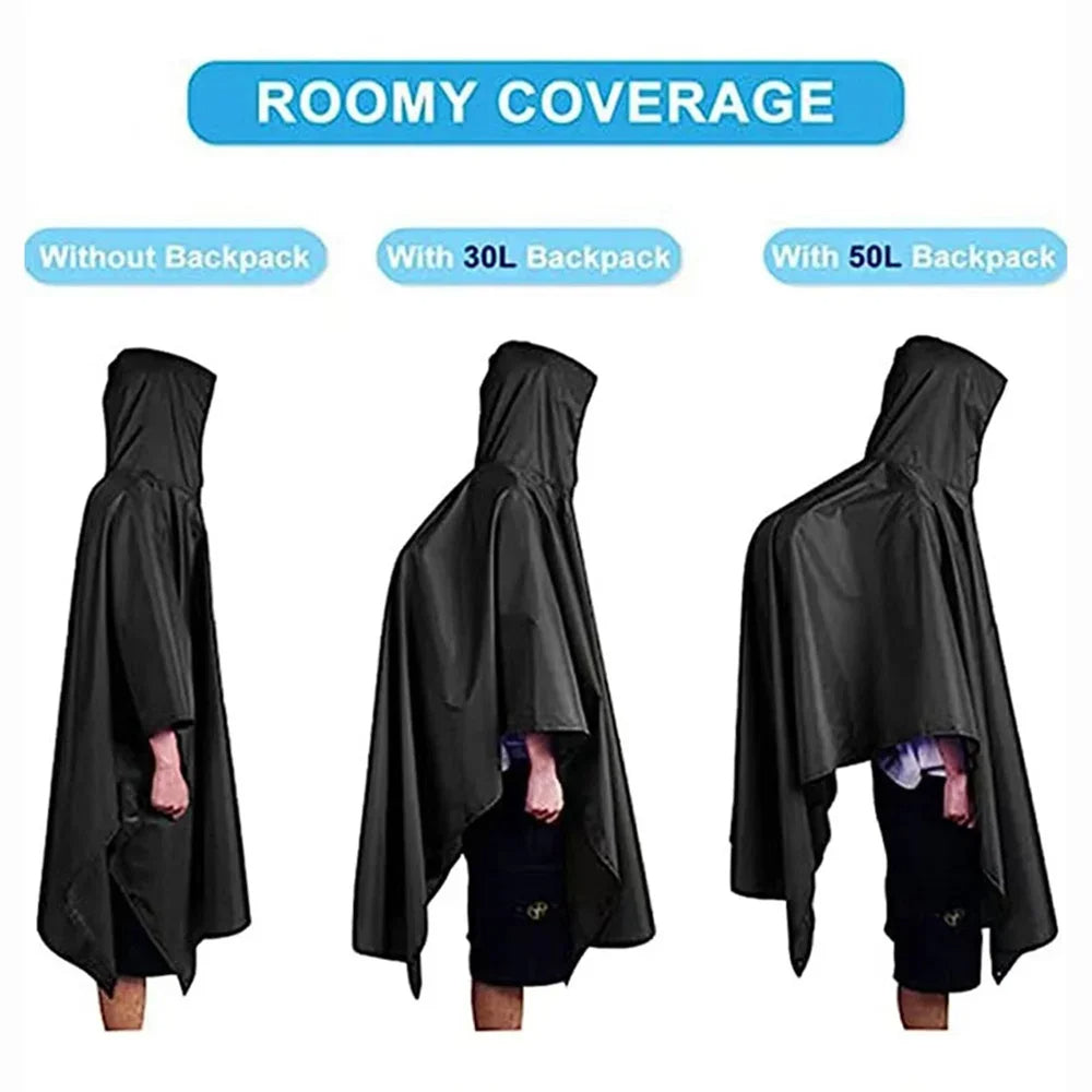 Multi-Use 3 In 1 Military Raincoat Waterproof Hooded Poncho, Camping Tent, Motorcycle Rain Cover & Travel Rainwear