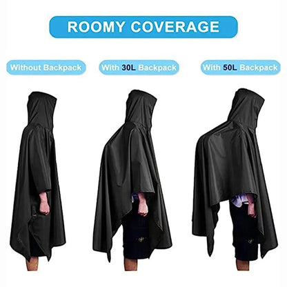 Multi-Use 3 In 1 Military Raincoat Waterproof Hooded Poncho, Camping Tent, Motorcycle Rain Cover & Travel Rainwear