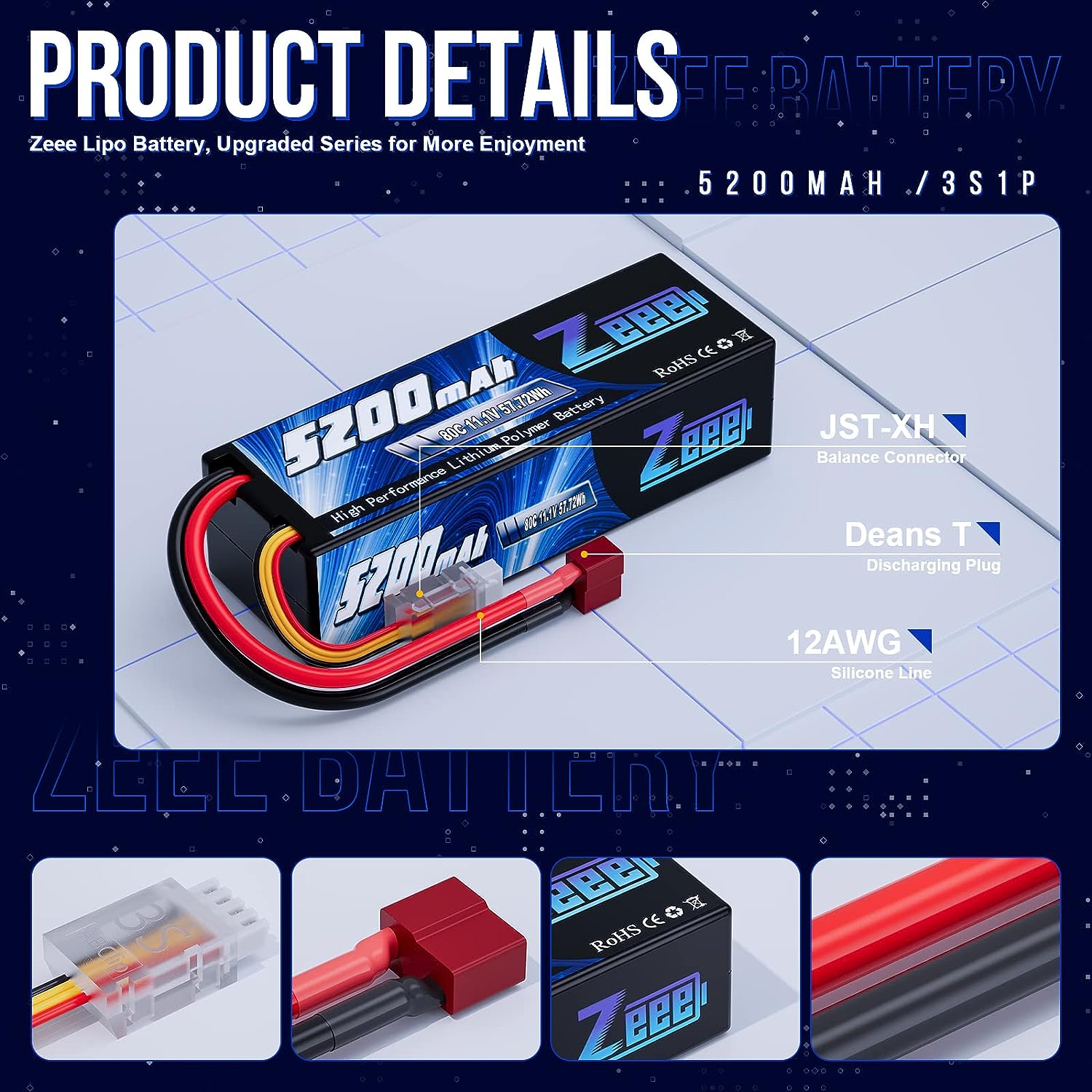 Zeee 3S 5200mAh Lipo Battery 111V 80C Hardcase With TXT60EC35 Plug For RC Car Buggy Truck FPV Drone 2