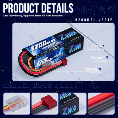 Zeee 3S 5200mAh Lipo Battery 111V 80C Hardcase With TXT60EC35 Plug For RC Car Buggy Truck FPV Drone 2