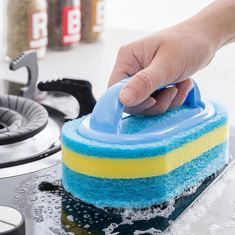 Multifunctional Household Cleaning Brush With Handle, Durable Scrubbing Sponge for Kitchen, Bathroom, Tub & Dish Soap