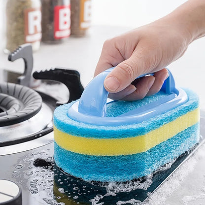 Multifunctional Household Cleaning Brush With Handle, Durable Scrubbing Sponge for Kitchen, Bathroom, Tub & Dish Soap