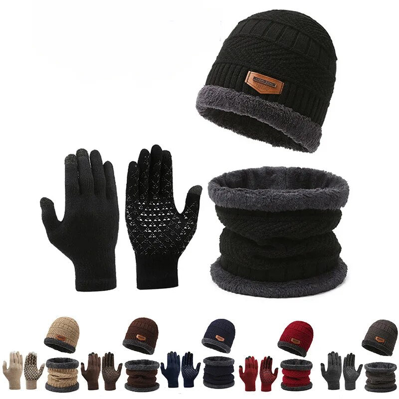 3-Piece Men Winter Set, Windproof Hat, Outdoor Scarf & Gloves | One Plus Cashmere Insulated Knit Hat for Extreme Cold