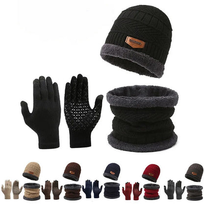 3-Piece Men Winter Set, Windproof Hat, Outdoor Scarf & Gloves | One Plus Cashmere Insulated Knit Hat for Extreme Cold