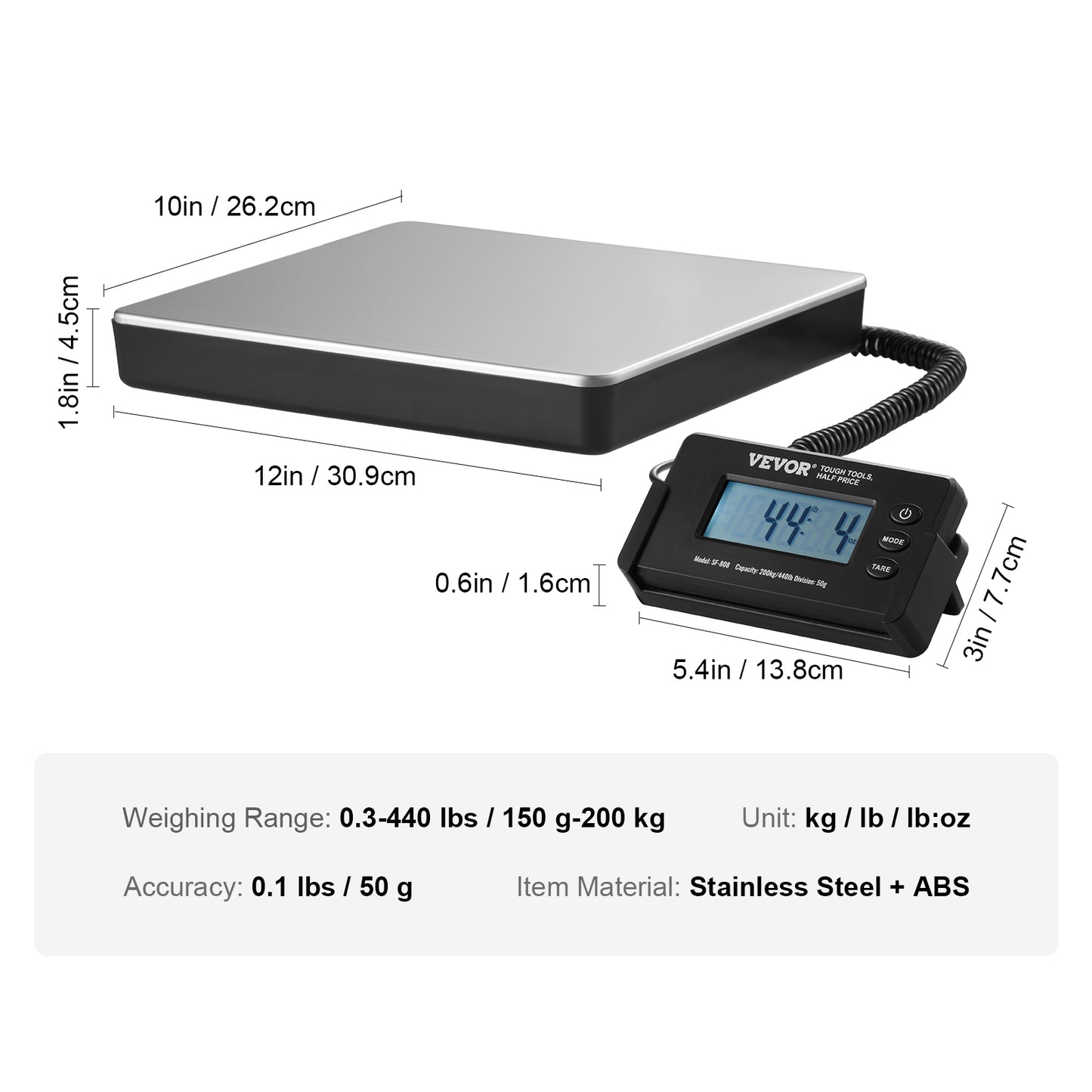 Digital Shipping Scale with Timer & Tare Function, HD LCD Screen, Portable Package Postal Scale for Home & Post Office