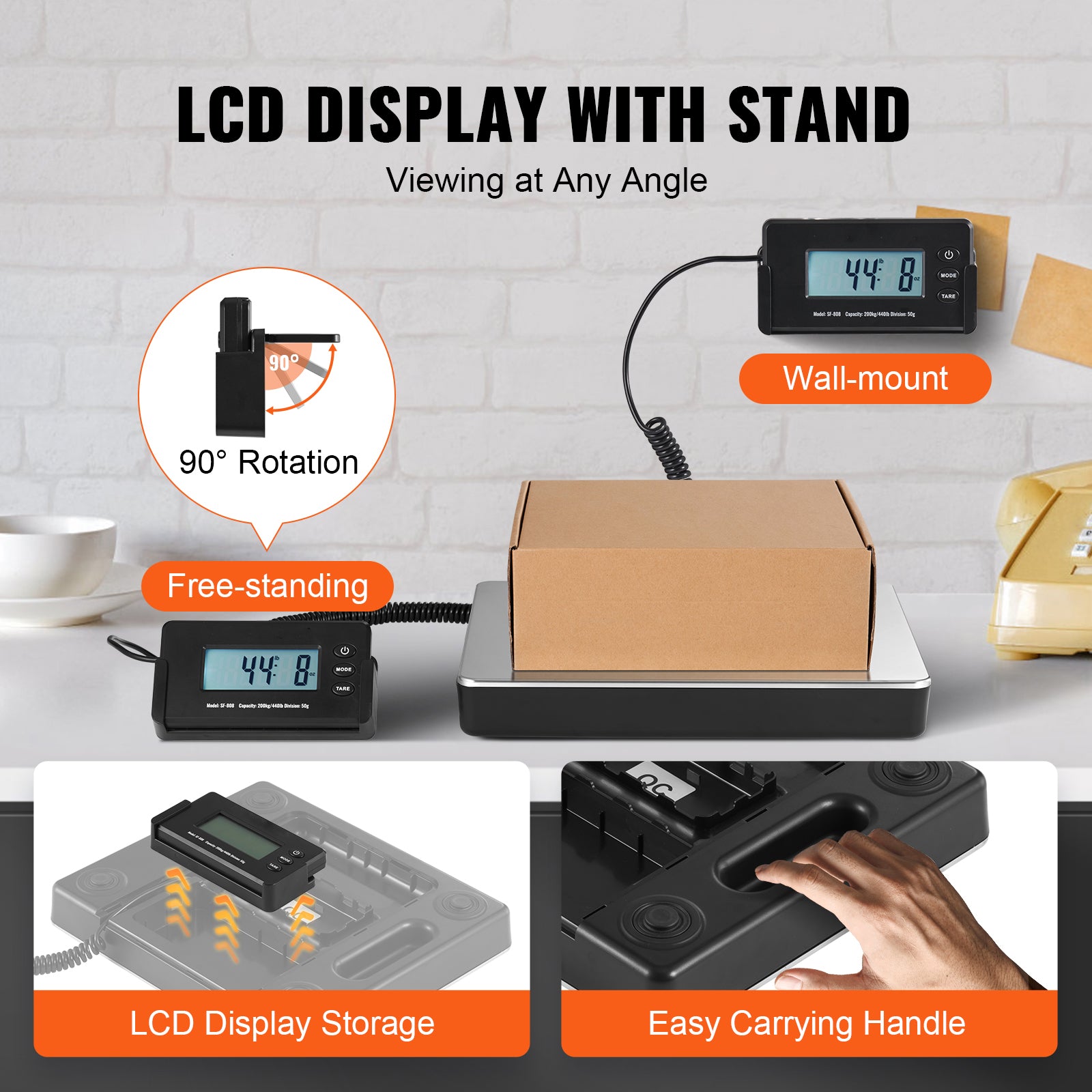 Digital Shipping Scale with Timer & Tare Function, HD LCD Screen, Portable Package Postal Scale for Home & Post Office