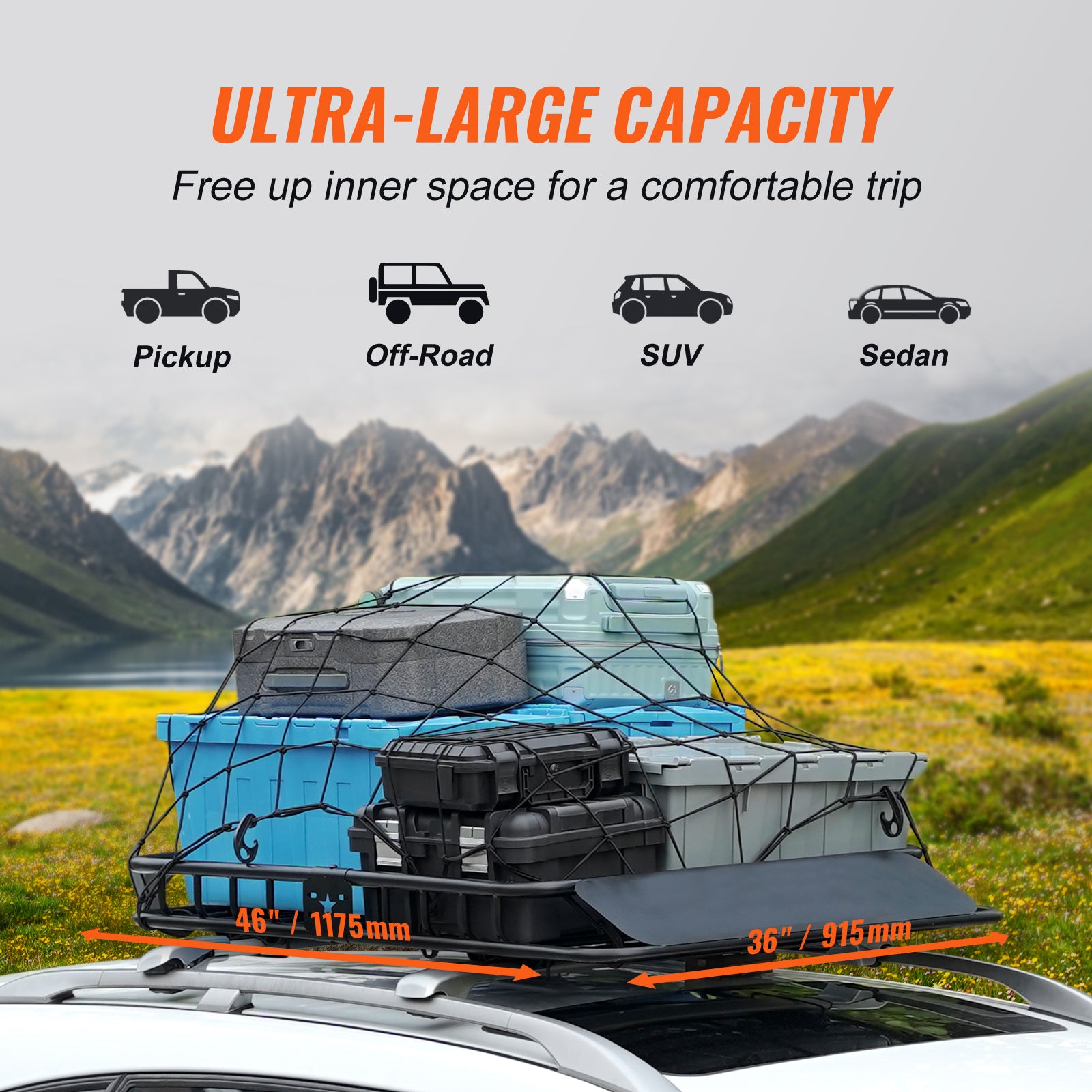 Heavy-Duty Roof Rack Cargo Basket, Rooftop Cargo Carrier for SUV, Truck & Vehicle, Rust-Resistant, Aerodynamic Design