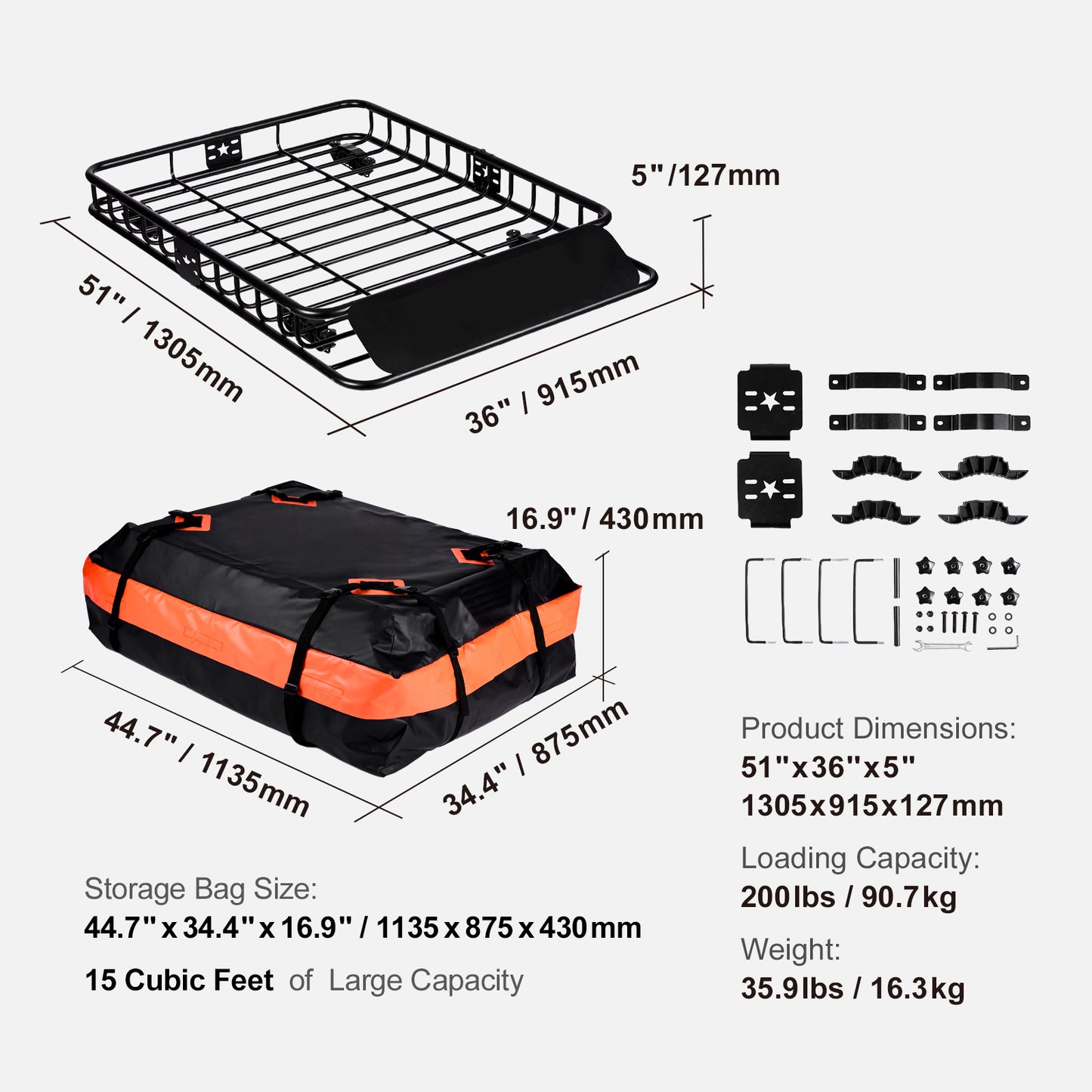 Heavy-Duty Roof Rack Cargo Basket, Rooftop Cargo Carrier for SUV, Truck & Vehicle, Rust-Resistant, Aerodynamic Design