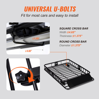 Heavy-Duty Roof Rack Cargo Basket, Rooftop Cargo Carrier for SUV, Truck & Vehicle, Rust-Resistant, Aerodynamic Design