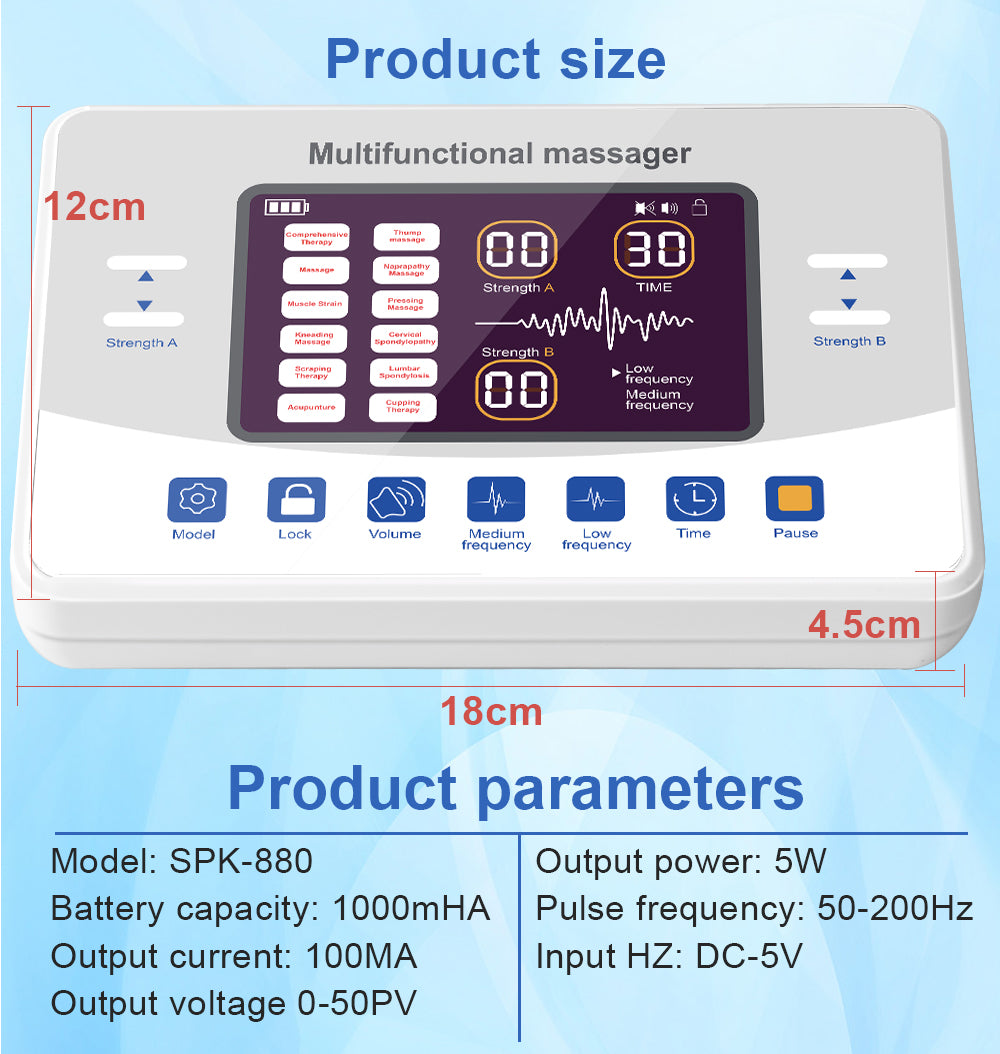 Electronic Pulse Massager Machine, 12 Modes Low Frequency Muscle Stimulator for Myostimulation & Physical Therapy Relief
