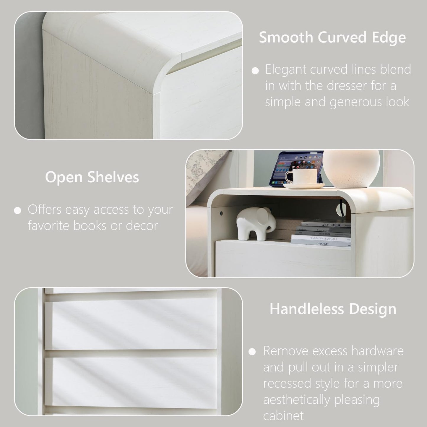 Modern Nightstand With Charging Station Wide Wood Bedside Table W2 Storage Drawers For Bedroom  Liv 1