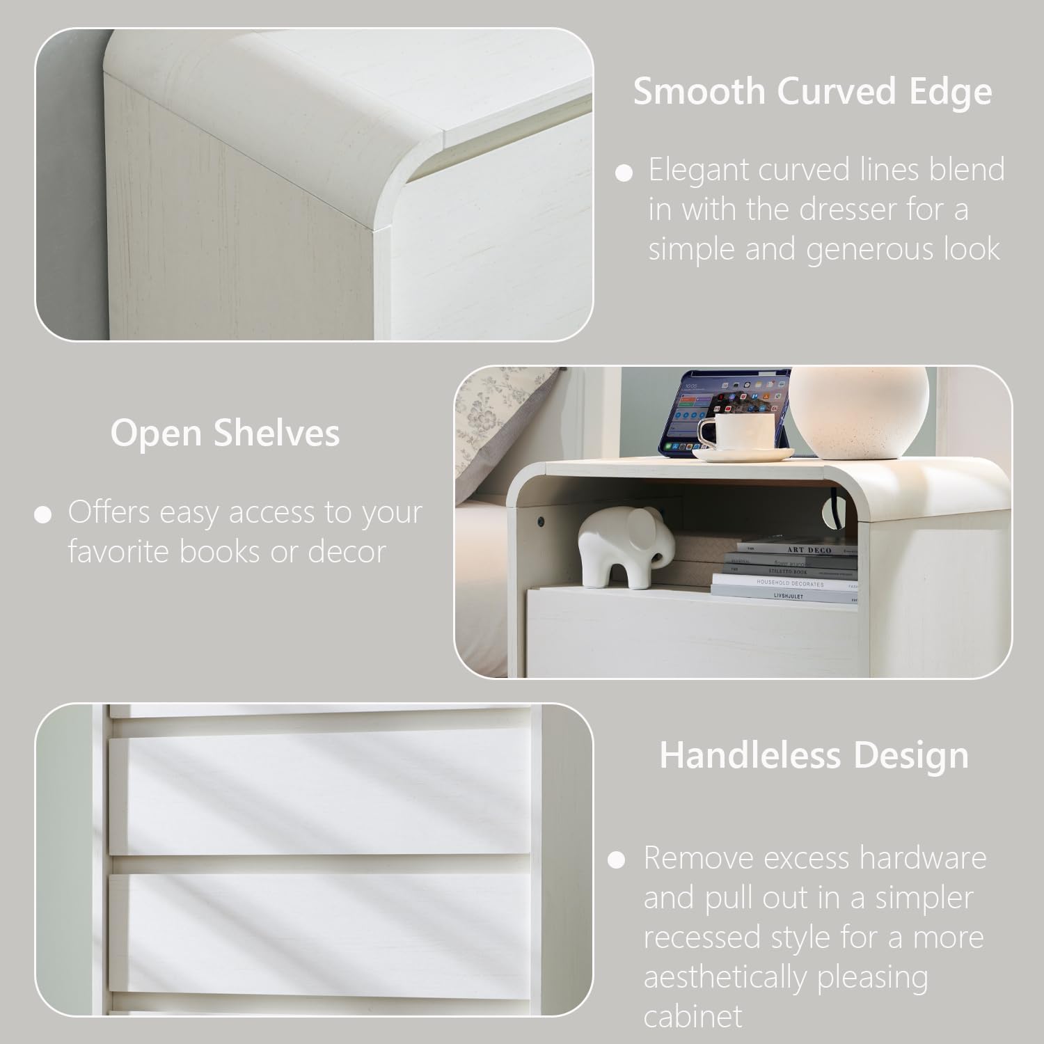 Modern Nightstand With Charging Station Wide Wood Bedside Table W2 Storage Drawers For Bedroom  Liv 1