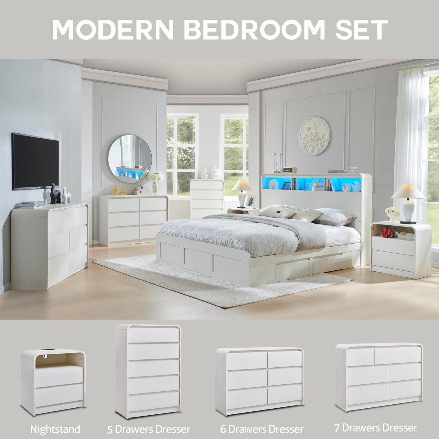 Modern Nightstand With Charging Station Wide Wood Bedside Table W2 Storage Drawers For Bedroom  Liv 2