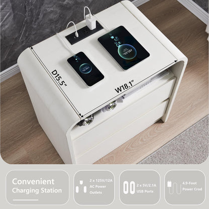 Modern Nightstand With Charging Station Wide Wood Bedside Table W2 Storage Drawers For Bedroom  Liv 4