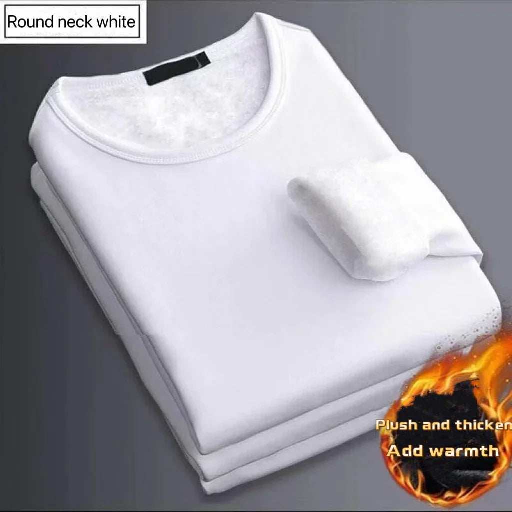 Men Winter Thermal Long Sleeve Velvet Shirt, Thick Warm Undershirt T-Shirt, Cold Weather Fleece Base Layer Top