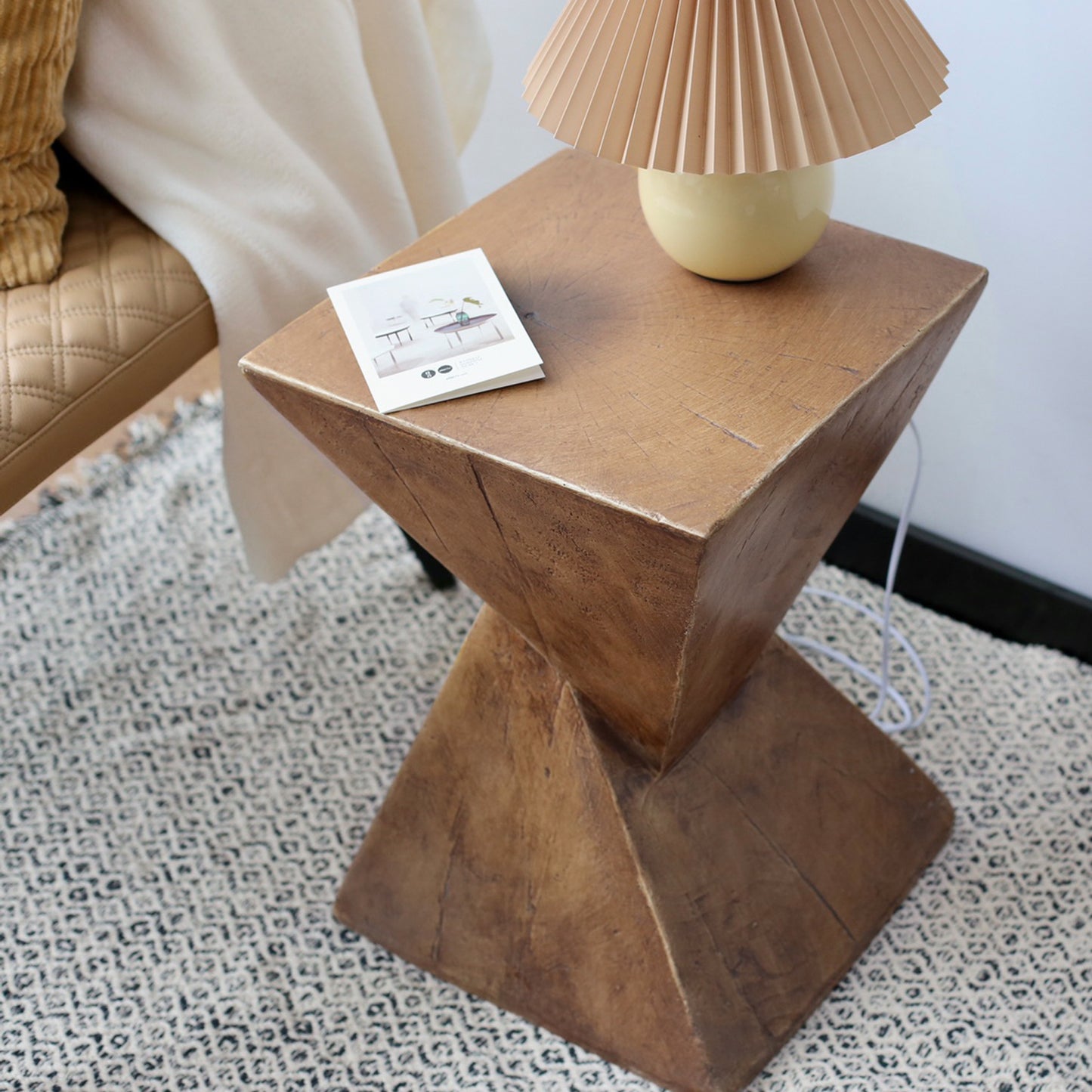 Lightweight Concrete Accent Table, Modern Geometry Side Table for Indoor and Outdoor Use, Compact Bedside End Table