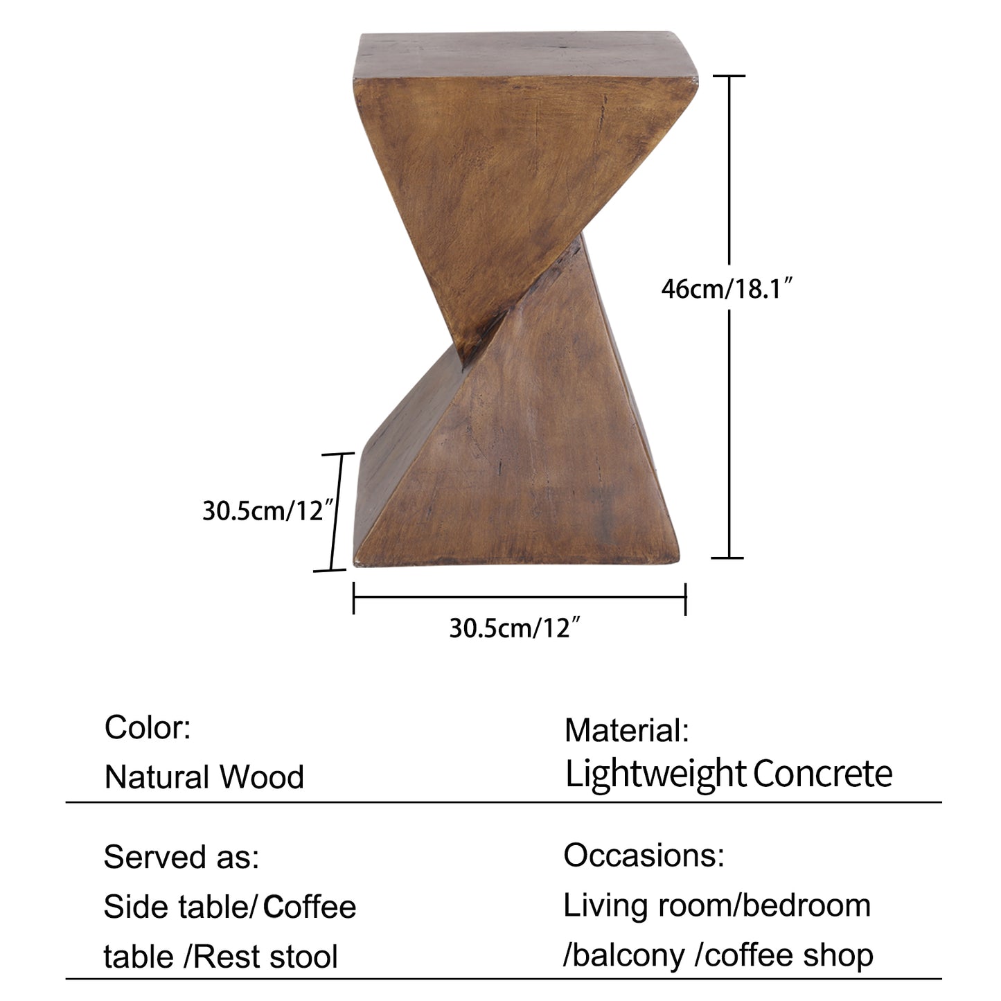 Lightweight Concrete Accent Table, Modern Geometry Side Table for Indoor and Outdoor Use, Compact Bedside End Table