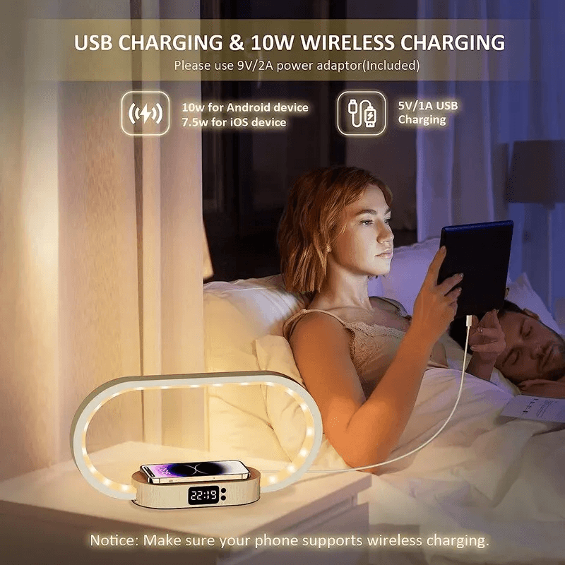 GlowCharge 6in1 Wireless Charging Station With LED Desk Lamp  Alarm Clock 4