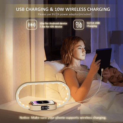 GlowCharge 6in1 Wireless Charging Station With LED Desk Lamp  Alarm Clock 4