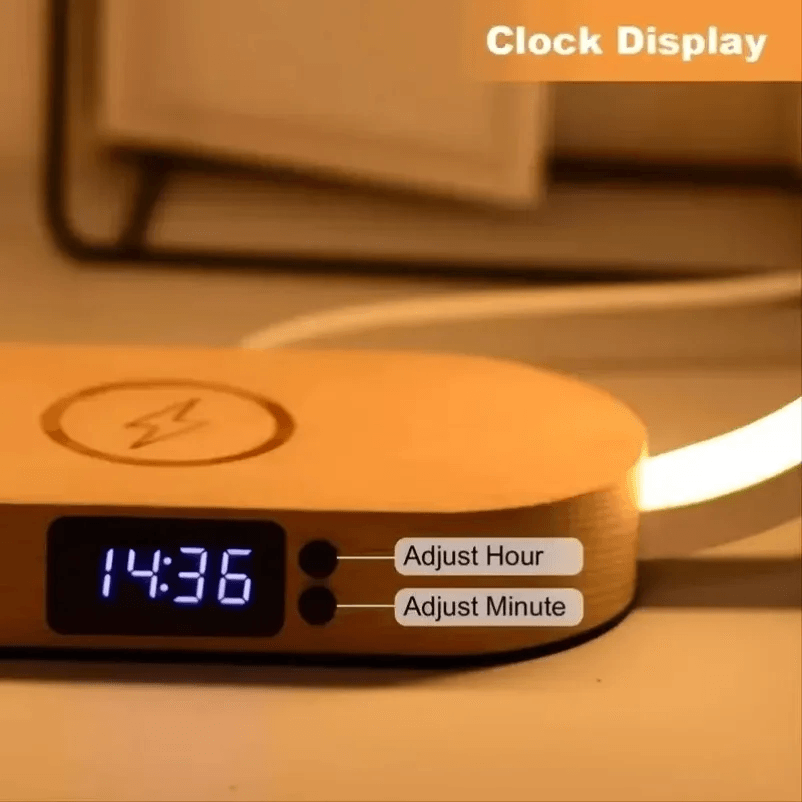 GlowCharge 6in1 Wireless Charging Station With LED Desk Lamp  Alarm Clock 6