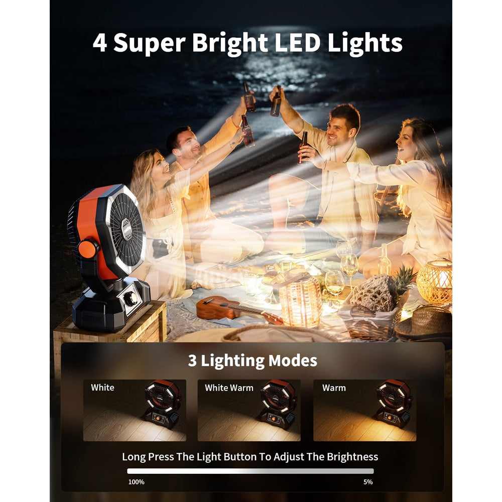 8-Speed Camping Fan with 4 LED Lantern, Portable Outdoor Desk Fan for Camping Tents & Fishing Trips