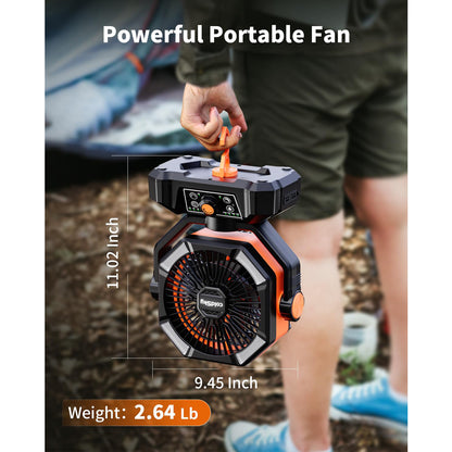 8-Speed Camping Fan with 4 LED Lantern, Portable Outdoor Desk Fan for Camping Tents & Fishing Trips