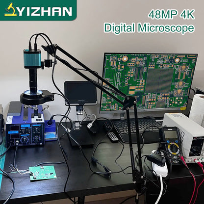 Electronics Soldering Microscope Camera, Adjustable Stand & Software for Precision PCB Inspection