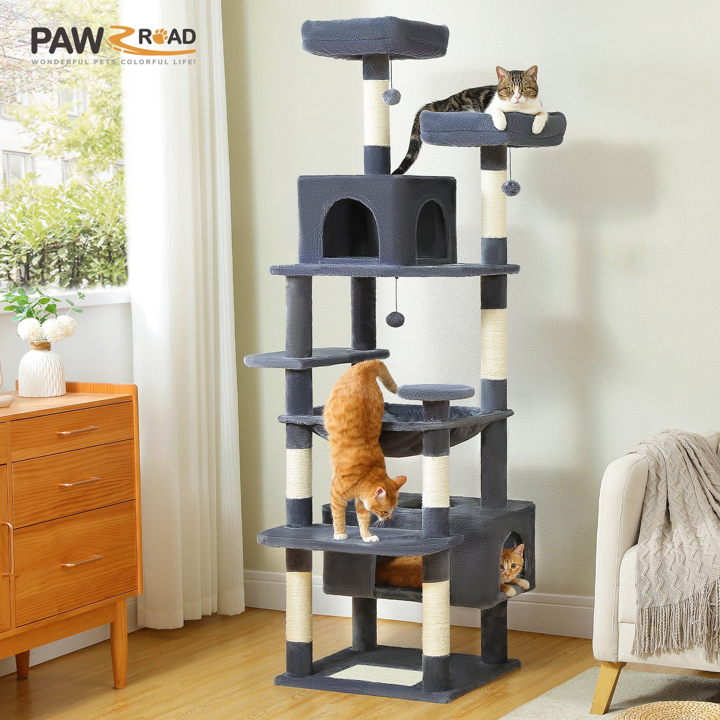 Indoor Cat Tower Large Cat Tree With Sisal Scratching Posts Spacious Hammock Padded Perches And Mul 1