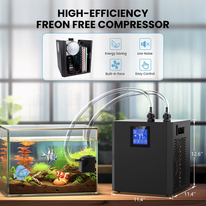 Aquarium Chiller HP Water Chiller for Hydroponics System, Home Use Axolotl Fish Coral Shrimp with Pump & Pipe