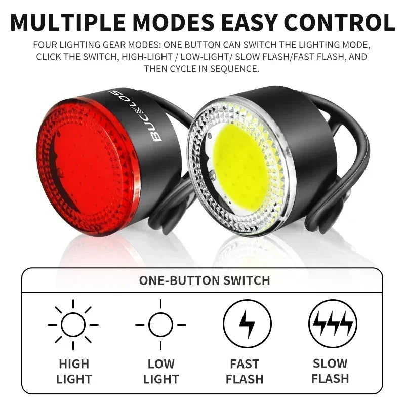 USB Rechargeable Bicycle Safety Warning Light Set, LED Front Rear Bike Taillights Headlight for MTB Cycling Lamp
