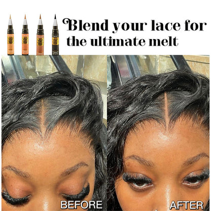 Tinted Lace Pen with Brush, Lace Tint Pen for Wigs, Black/Medium/Dark/Light Brown, 5ml Precision Parting Color Correct